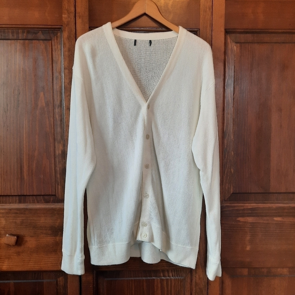 Vintage off white Grandpa style v-neck knit cardigan sweater unisex